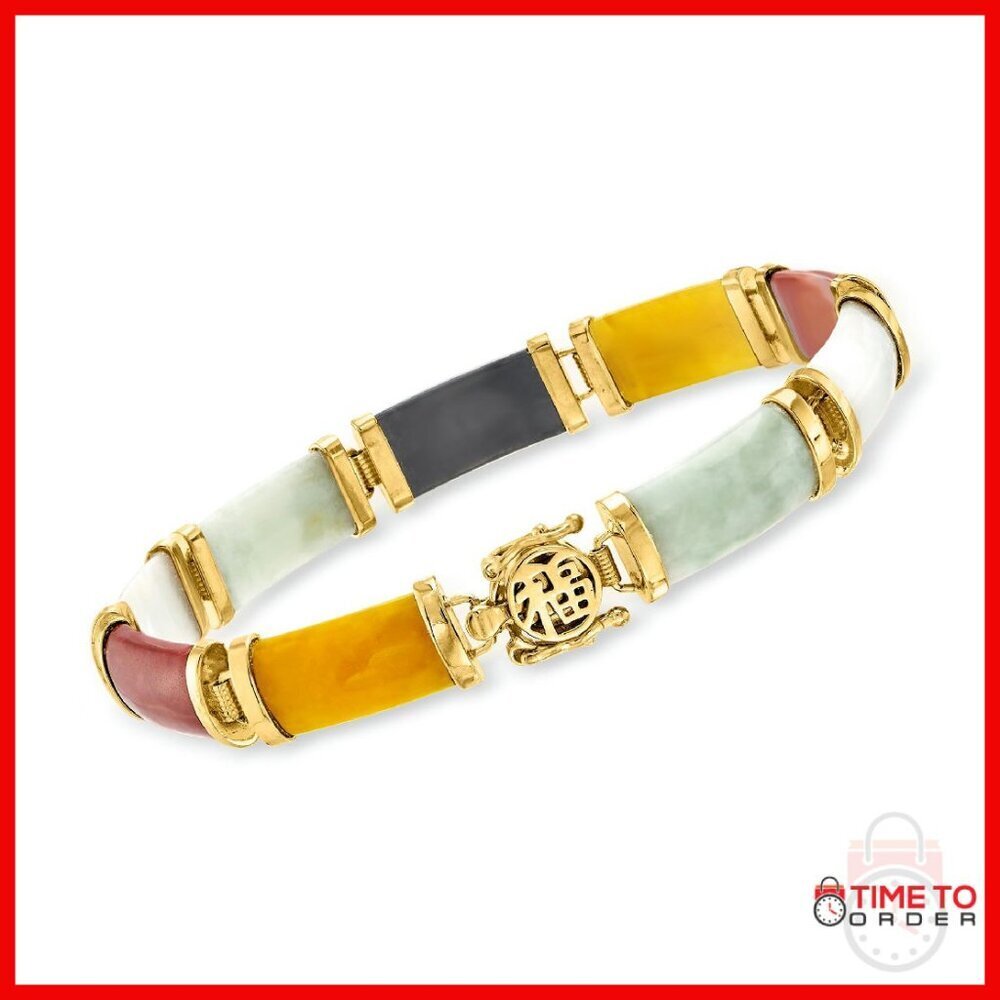 18kt Gold Over Sterling Jade Bracelet, 7.5 Inch, Figure 8 Safety Clasp